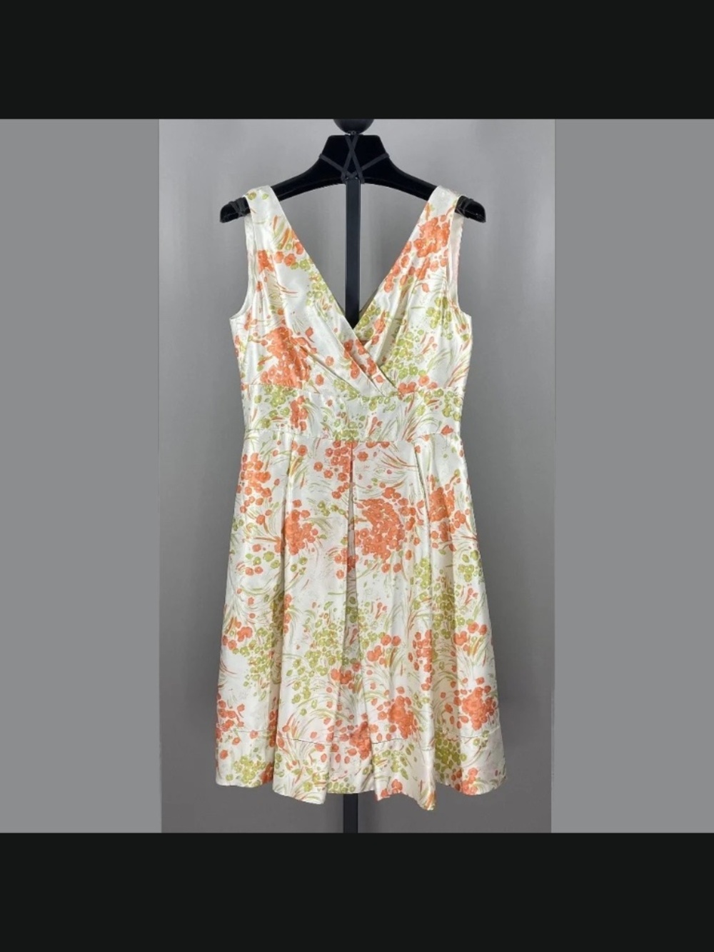NEW Talbots Dress Womens 4 petite orange green floral silk fit flare cocktail - Picture 1 of 9